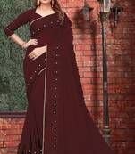 Brown Embroidered Georgette Saree With Blouse