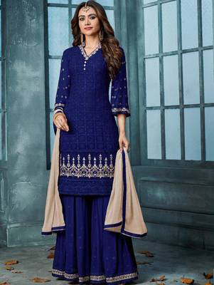 Black Heavy Faux Georgette With Embroidery Palazo Suit 1