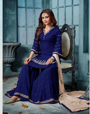 Black Heavy Faux Georgette With Embroidery Palazo Suit 2