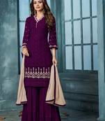 Purple Heavy Faux Georgette With Embroidery Palazo Suit
