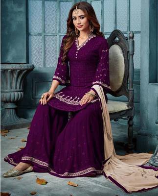 Purple Heavy Faux Georgette With Embroidery Palazo Suit 2