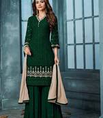 Green Heavy Faux Georgette With Embroidery Palazo Suit