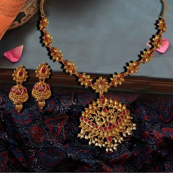 Peacock Shaped Engraved Designer Necklace 2