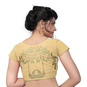Beige Designer Embroiderey Malbari Silk Extra Sleeve With Blouse 2