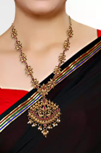 Peacock Shaped Engraved Designer Necklace