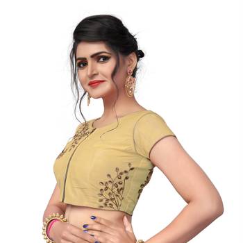 Beige Designer Embroiderey Malbari Silk Extra Sleeve With Blouse 4