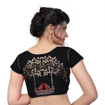 Black Designer Embroiderey Malbari Silk Extra Sleeve With Blouse 2