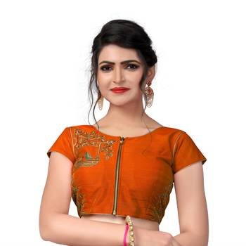 Dark Orange Designer Embroiderey  Malbari Silk Extra Sleeve With Blouse 1