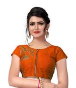 Dark Orange Designer Embroiderey  Malbari Silk Extra Sleeve With Blouse