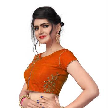 Dark Orange Designer Embroiderey  Malbari Silk Extra Sleeve With Blouse 4