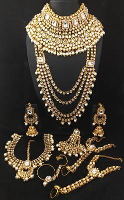 Designer White CZ Pearl Kundan Full Bridal Jewelry Set 1