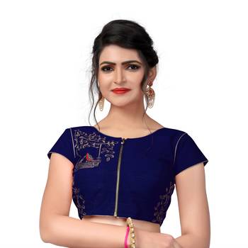Blue Designer Embroiderey  Malbari Silk Extra Sleeve With Blouse 1