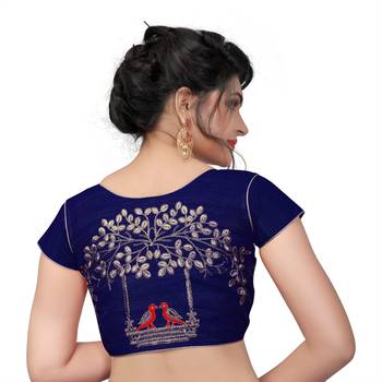 Blue Designer Embroiderey  Malbari Silk Extra Sleeve With Blouse 2