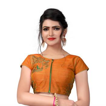 Orange Designer Embroiderey Malbari Silk Extra Sleeve With Blouse 1