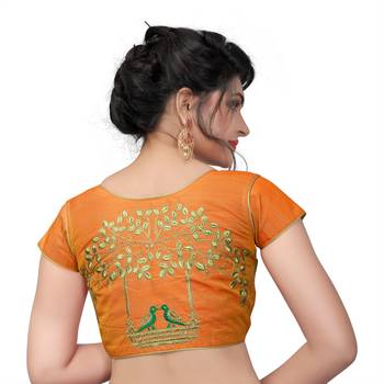 Orange Designer Embroiderey Malbari Silk Extra Sleeve With Blouse 2