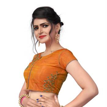 Orange Designer Embroiderey Malbari Silk Extra Sleeve With Blouse 4