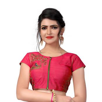 Pink Designer Embroiderey Malbari Silk Extra Sleeve With Blouse 1