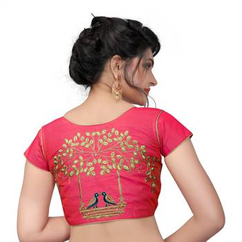 Pink Designer Embroiderey Malbari Silk Extra Sleeve With Blouse 2