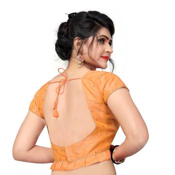 Light Orange Designer  Malbari Silk Extra Sleeve With Blouse 2