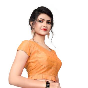 Light Orange Designer  Malbari Silk Extra Sleeve With Blouse 3