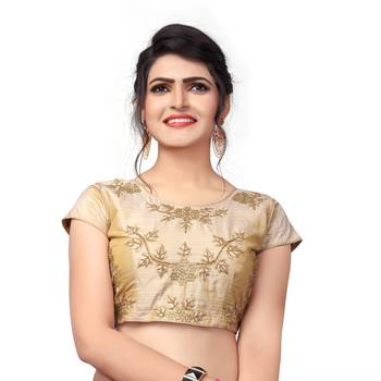 Beige Designer Embroiderey Malbari Silk Extra Sleeve With Blouse 1