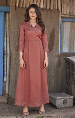 Brown Embroidered Silk Ethnic Kurtis 1