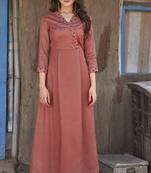 Brown Embroidered Silk Ethnic Kurtis