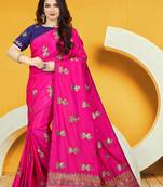 Pink Embroidered Silk Blend Saree With Blouse