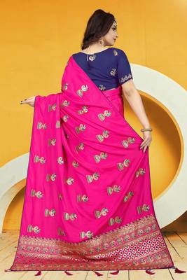 Pink Embroidered Silk Blend Saree With Blouse 2