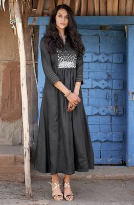 Black Embroidered Silk Ethnic Kurtis 1