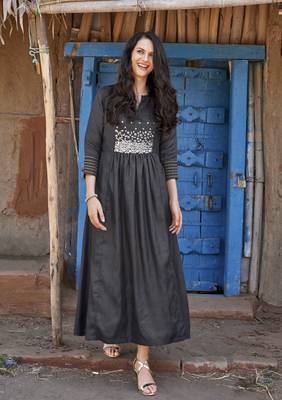 Black Embroidered Silk Ethnic Kurtis 2