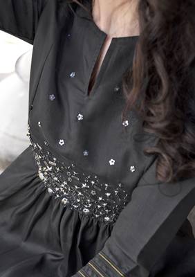 Black Embroidered Silk Ethnic Kurtis 3