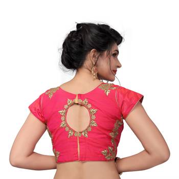 Peach Designer Embroiderey Malbari Silk Extra Sleeve With Blouse 2