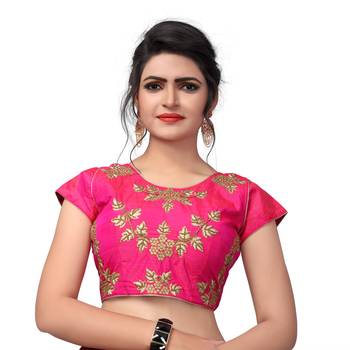 Pink Designer Embroiderey Malbari Silk Extra Sleeve With Blouse 1