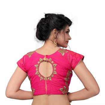 Pink Designer Embroiderey Malbari Silk Extra Sleeve With Blouse 2