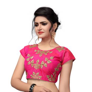 Pink Designer Embroiderey Malbari Silk Extra Sleeve With Blouse 4