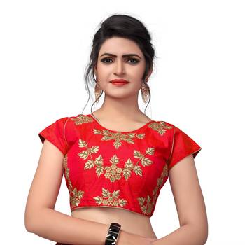 Red Designer Embroiderey Malbari Silk Extra Sleeve With Blouse 1