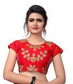 Red Designer Embroiderey Malbari Silk Extra Sleeve With Blouse