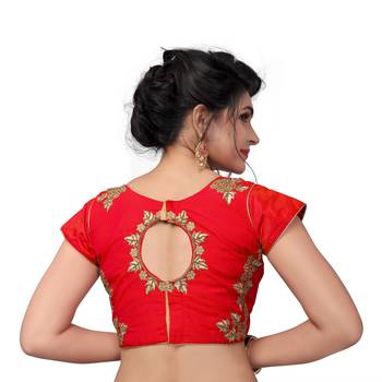 Red Designer Embroiderey Malbari Silk Extra Sleeve With Blouse 2