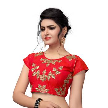 Red Designer Embroiderey Malbari Silk Extra Sleeve With Blouse 4