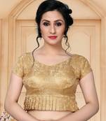 Beige Women'S Jacquard  With V Neck Blouse