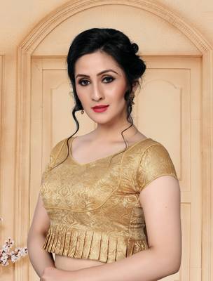 Beige Women'S Jacquard  With V Neck Blouse 3