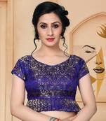 Blue Women'S Jacquard  With V Neck Blouse