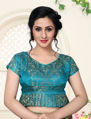 Light Blue Women'S Jacquard  With V Neck Blouse 1
