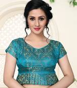 Light Blue Women'S Jacquard  With V Neck Blouse