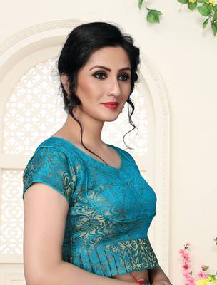 Light Blue Women'S Jacquard  With V Neck Blouse 4