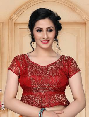 Maroon Women'S Jacquard  With V Neck Blouse 1