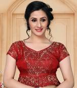 Maroon Women'S Jacquard  With V Neck Blouse