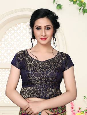 Blue Women'S Jacquard  With V Neck Blouse 1