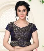 Blue Women'S Jacquard  With V Neck Blouse